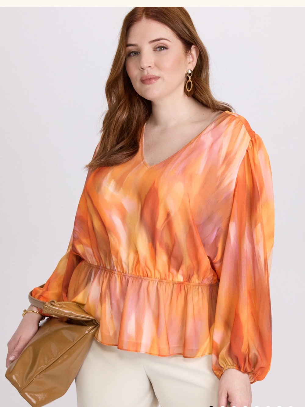 NWOT Laura Abstract V-Neck Peplum Blouse